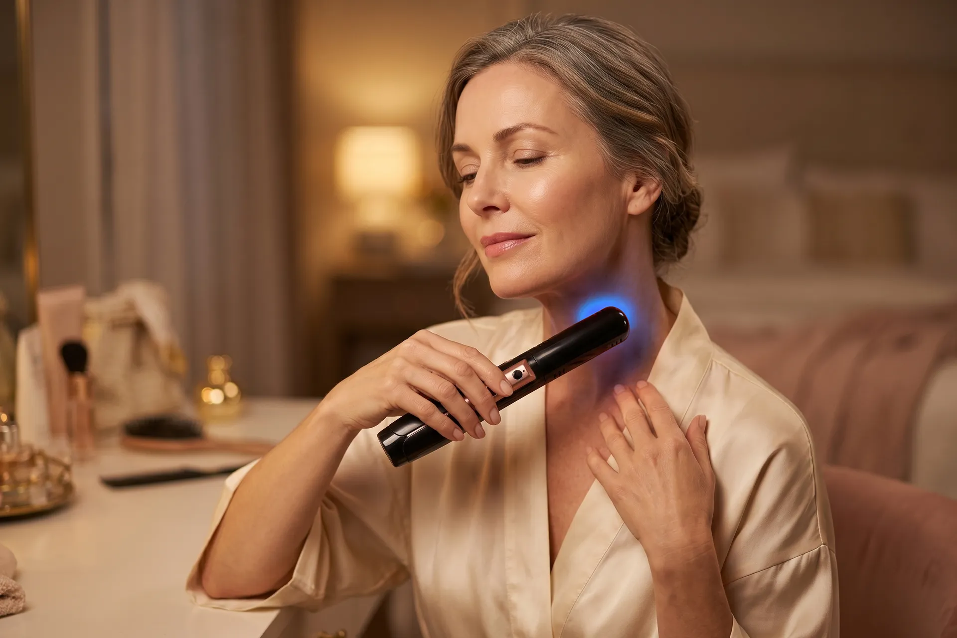 Doctor holding the Med Care Therapy Wand with two senior patients