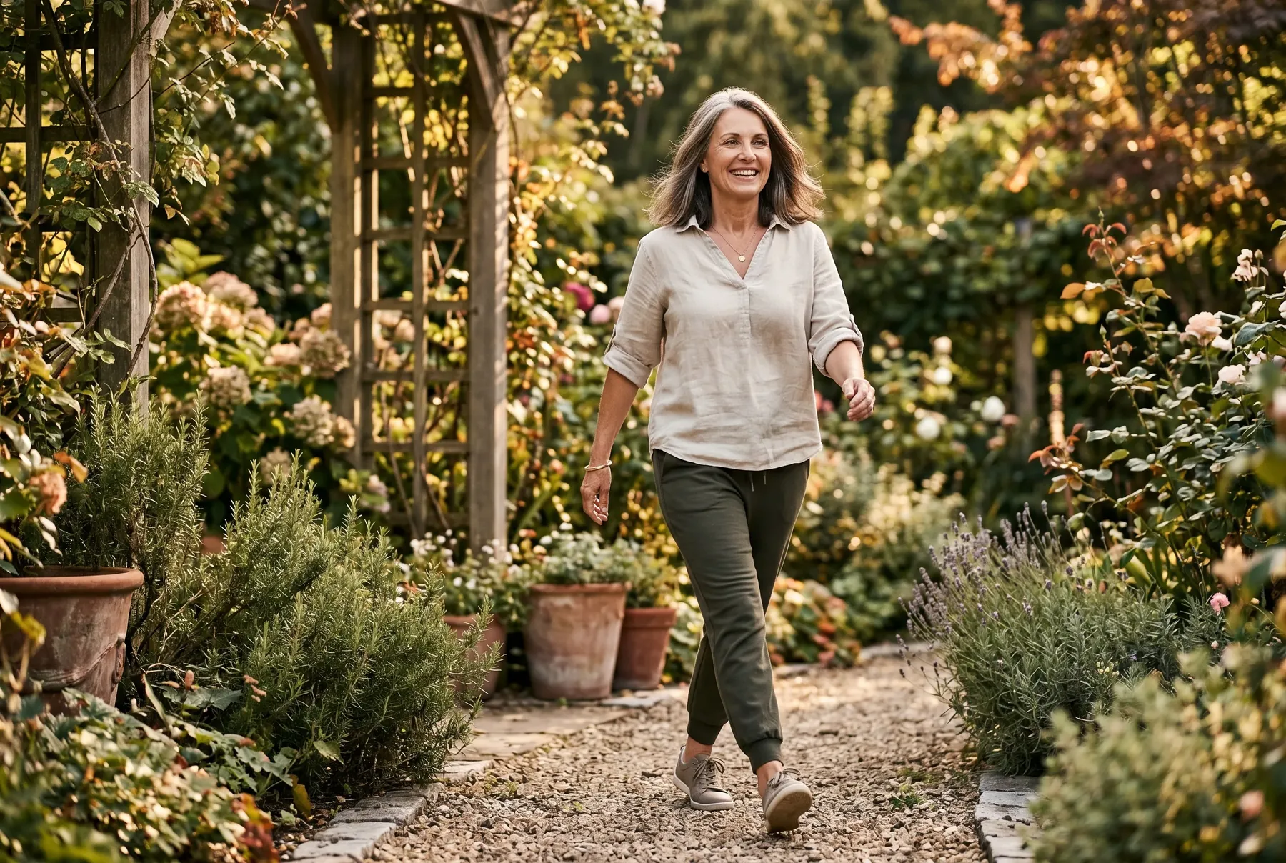Robert, 78, smiling in his garden